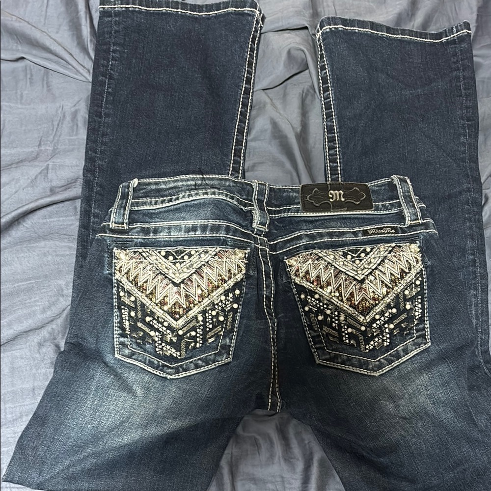 Miss Me Blue Boot Cut Jeans with Elegant Embroidery